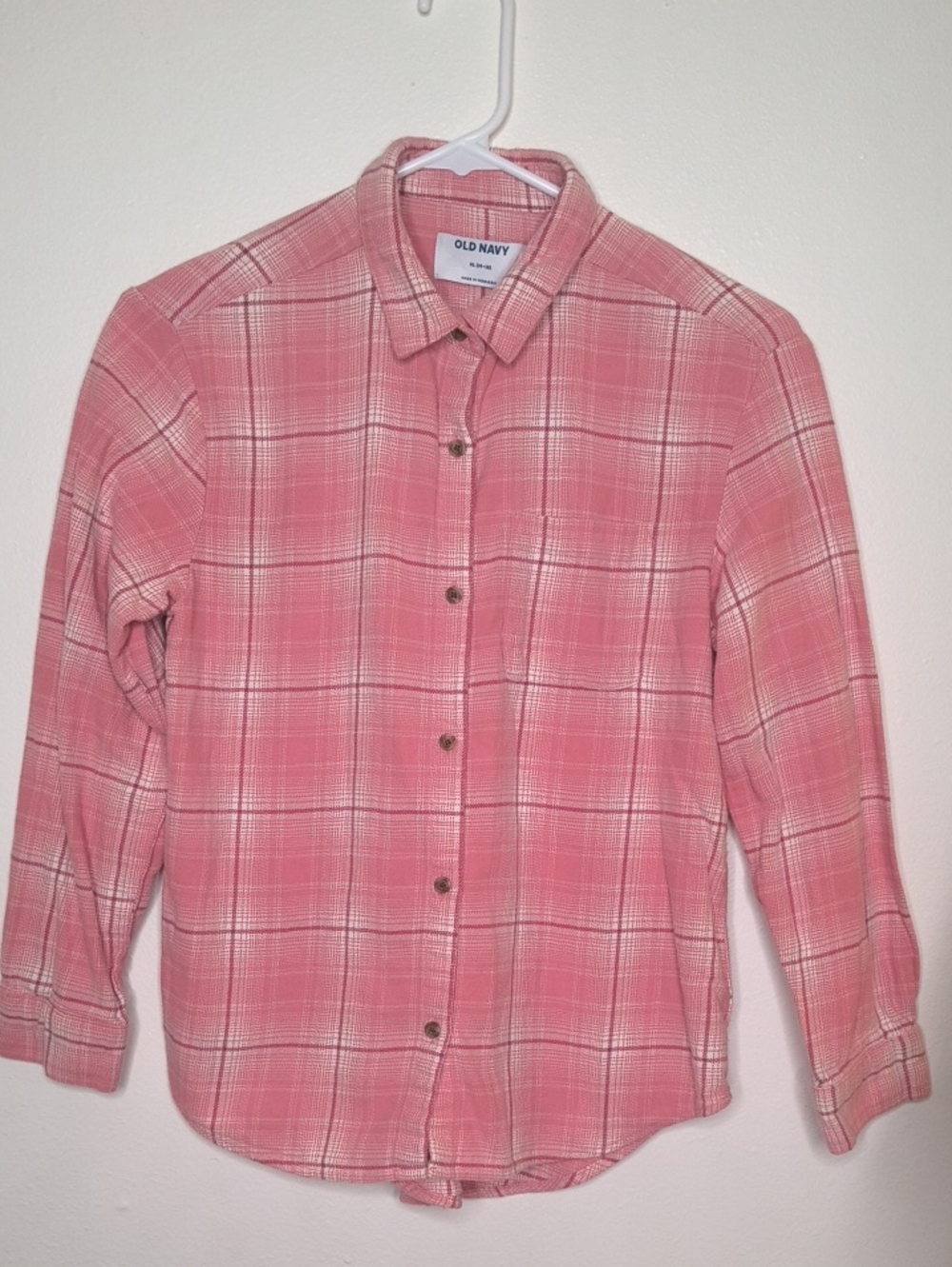 Old Navy Pink Plaid Long-Sleeve Button Shirt Youth Size XL